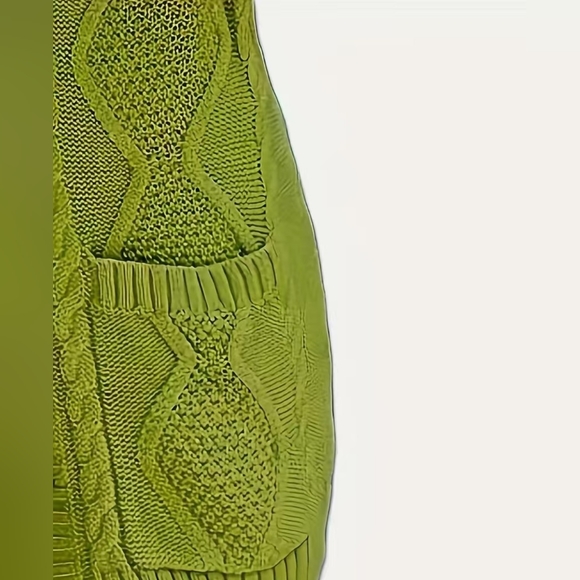 Gorgeous Green Plus Size Cable Knit Cardigan Sweater With Pockets and Buttons - Picture 4 of 5